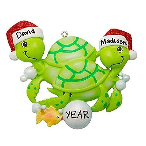 Turtle Couple with Santa Hat Personalized Ornament Default Title