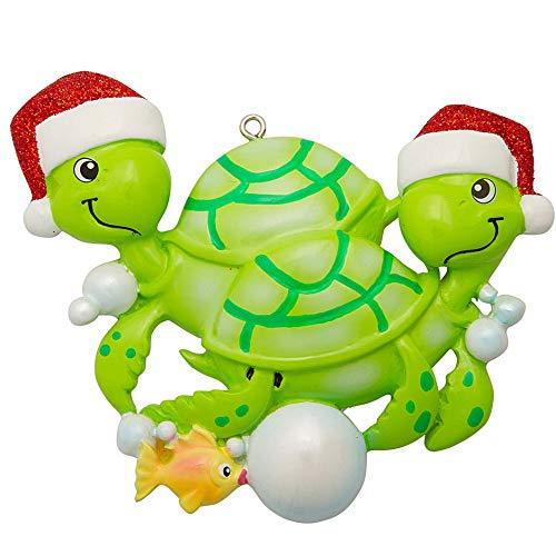 Turtle Couple with Santa Hat Personalized Ornament
