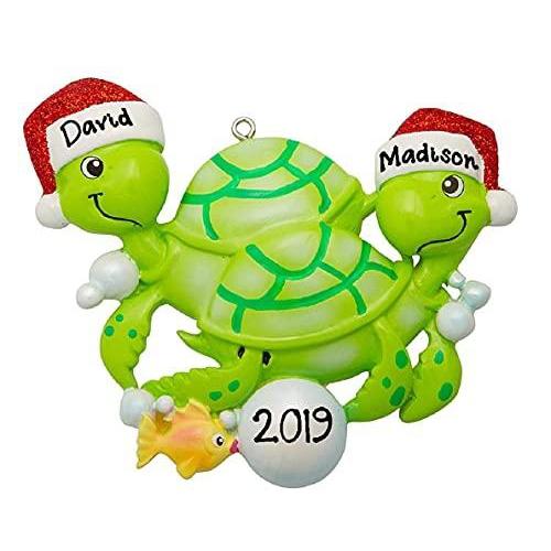 Turtle Couple with Santa Hat Personalized Ornament