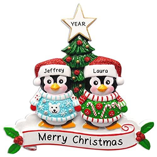 Ugly Christmas Sweater Penguin Family Personalized Ornament (Family of 2) Default Title