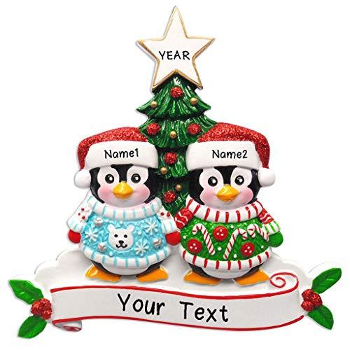 Ugly Christmas Sweater Penguin Family Personalized Ornament (Family of 2)