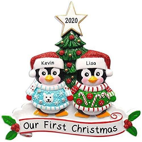 Ugly Christmas Sweater Penguin Family Personalized Ornament (Family of 2)