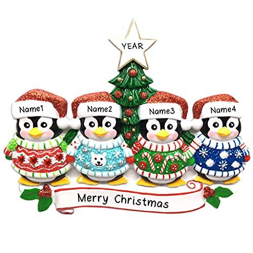 Ugly Christmas Sweater Penguin Family Personalized Ornament (Family of 4) Default Title