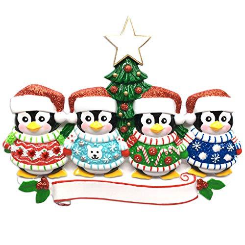 Ugly Christmas Sweater Penguin Family Personalized Ornament (Family of 4)