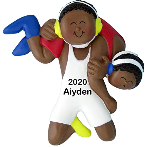 Wrestling Boy Personalized Ornament (Male African American)
