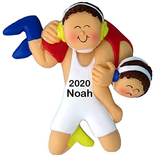 Wrestling Boy Personalized Ornament (Male Brown)