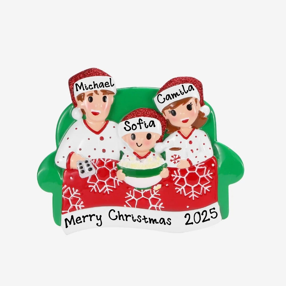 Personalized Movie Night Christmas Ornament (Family of 3)