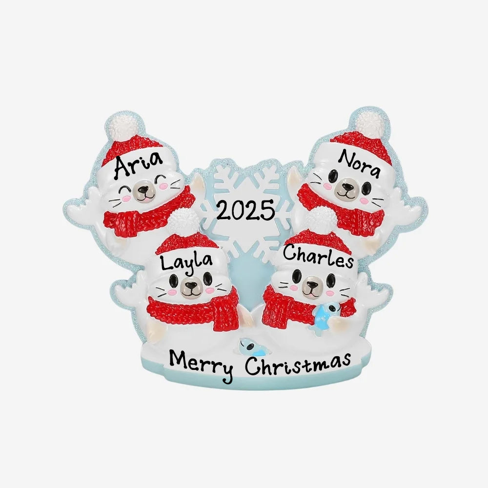 Personalized Arctic Seal Christmas Ornament (Family of 4)