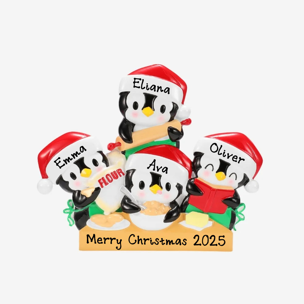 Personalized Penguin Baking Christmas Ornament (Family of 4)