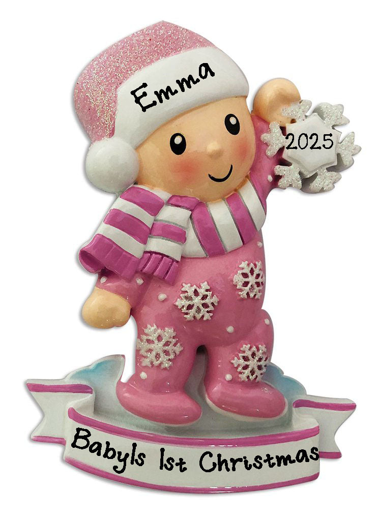 Baby`s 1st Christmas Personalized Ornament (Baby Pink)