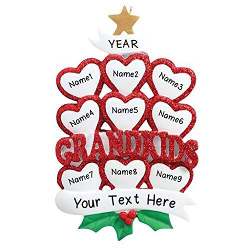 Grandkid Hearts Ornament (Family of 9)