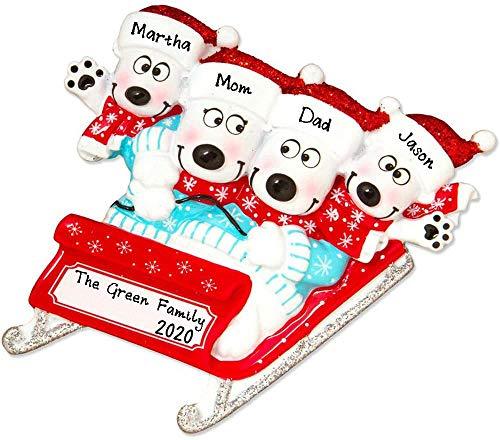 Polar Bears on Sled Sleigh Ornament (Family of 4)