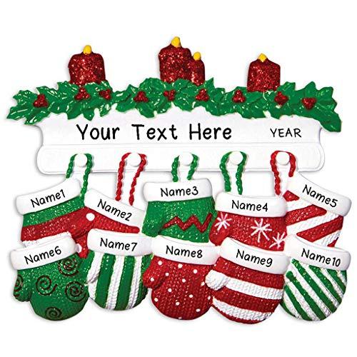 Red Green Mitten Family Ornament (Family of 10)
