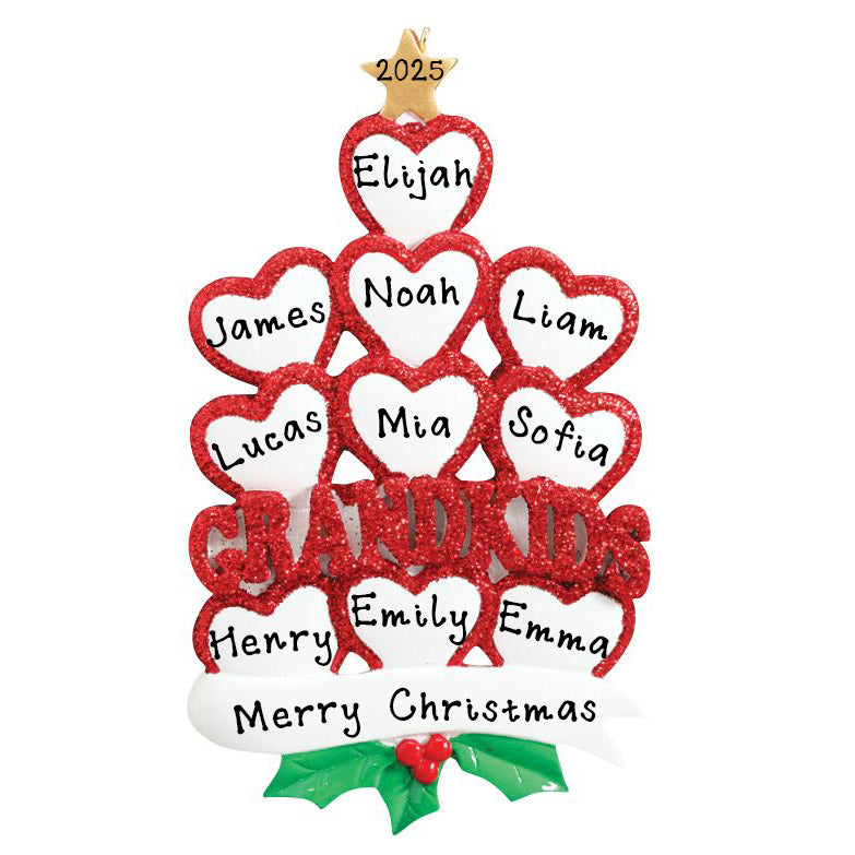 Grandkid Hearts Personalized Ornament (Family of 10)