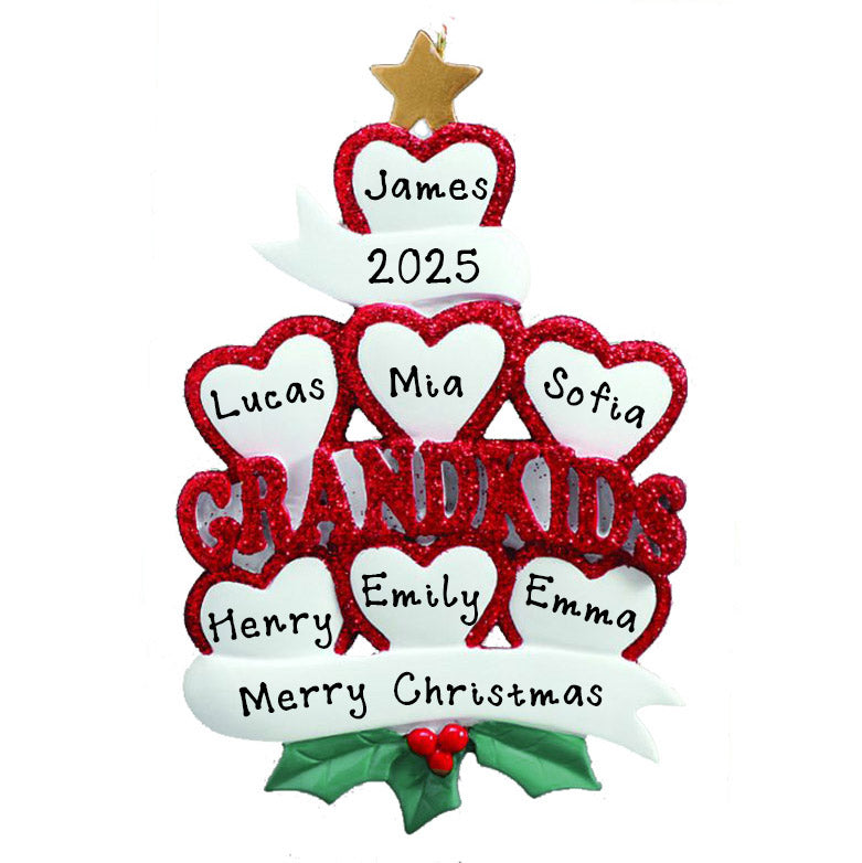 Grandkid Hearts Personalized Ornament (Family of 7)