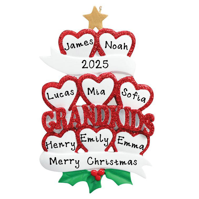 Grandkid Hearts Family Personalized Ornament (Family of 8)