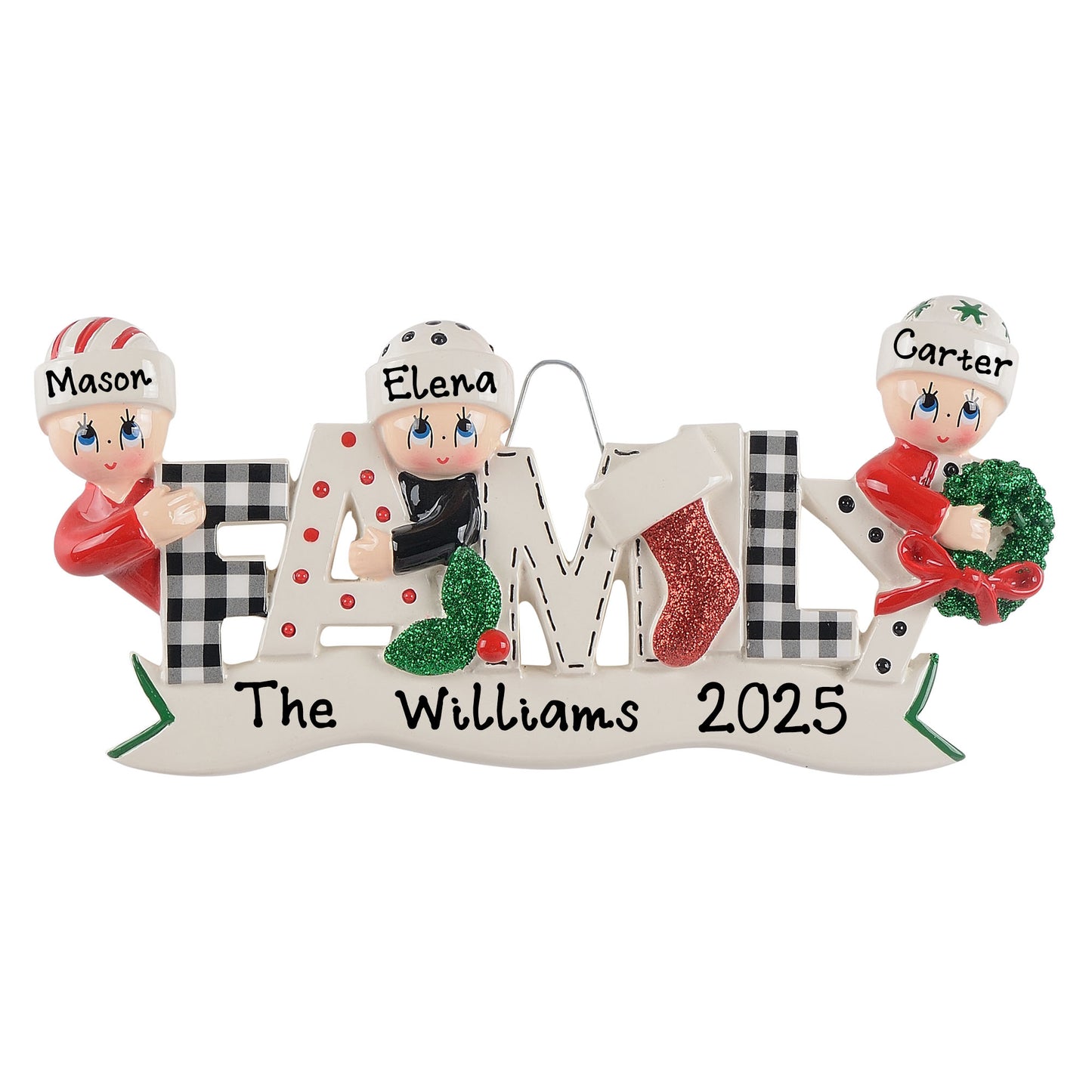 Personalized Pyjama Family Christmas Ornament (Family of 3)