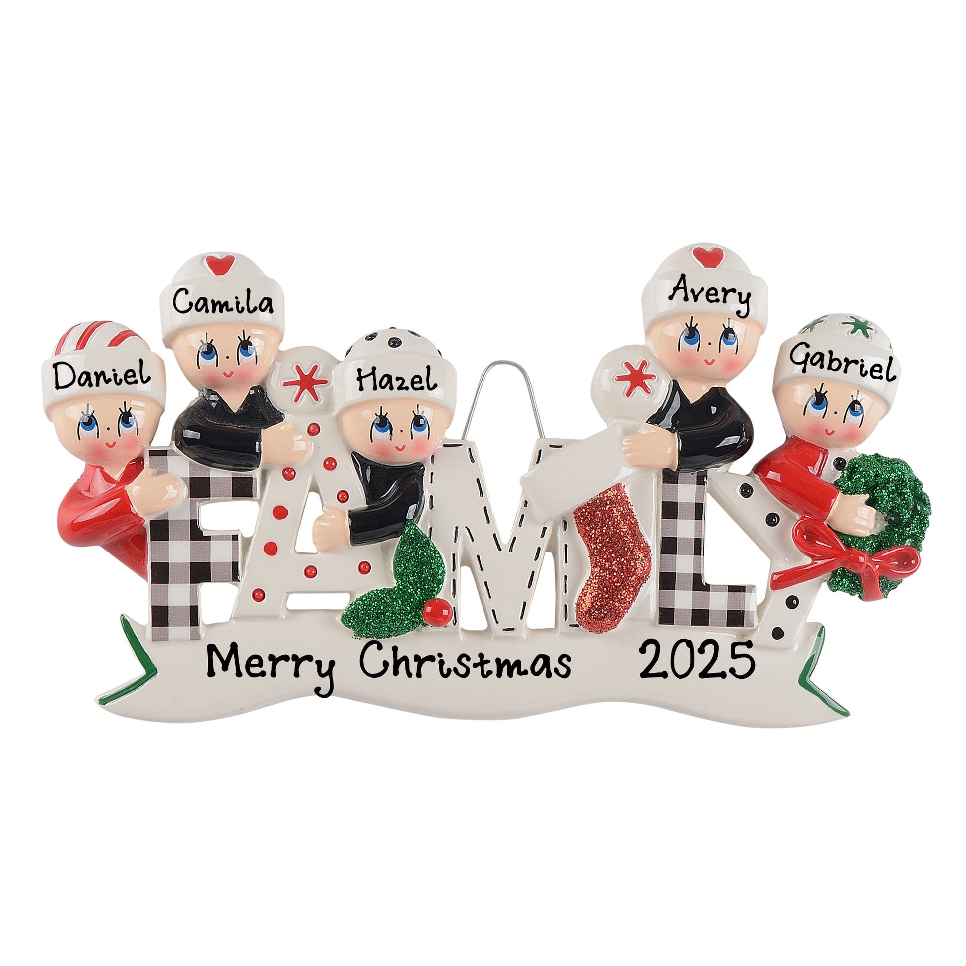 Personalized Pyjama Family Christmas Ornament (Family of 5)