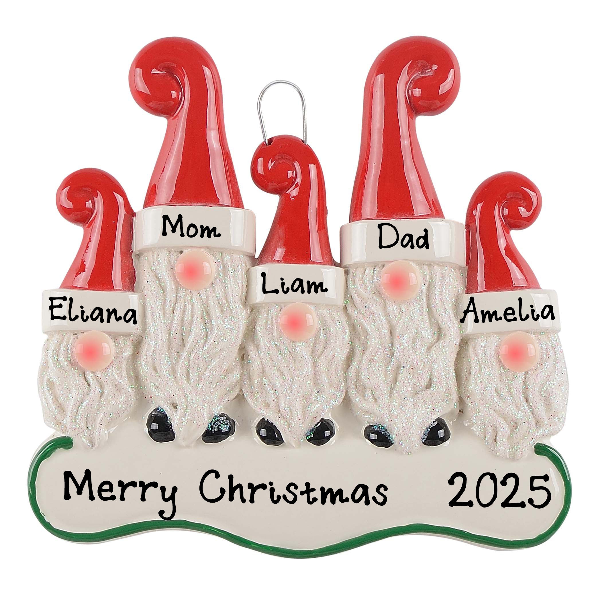 Personalized Santa`s Elf Christmas Ornament (Family of 5)