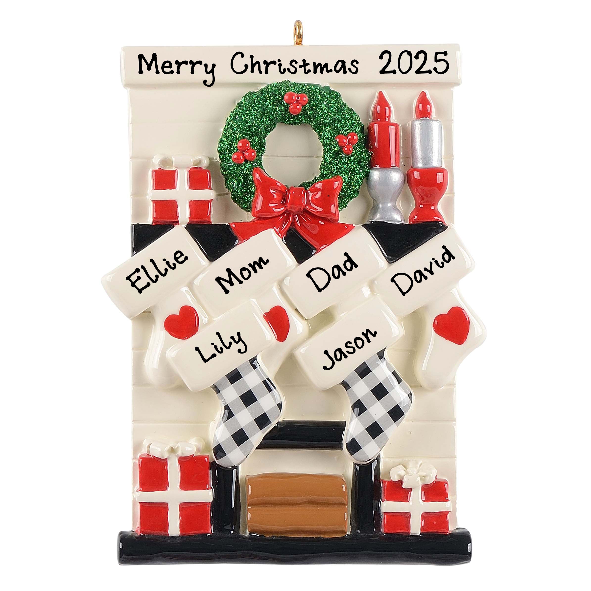 Personalized Gather Round Fireplace Mantle Ornament (Family of 6)