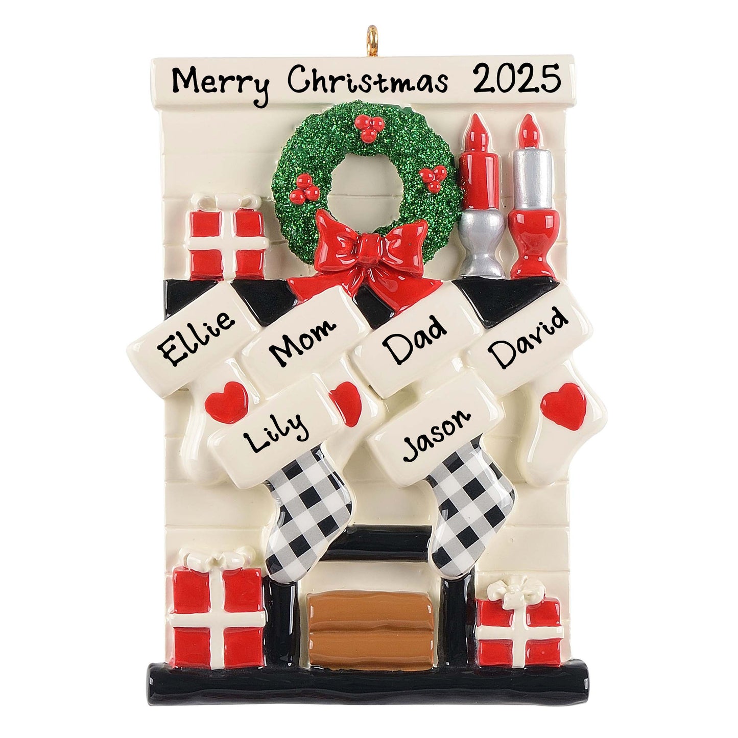 Personalized Gather Round Fireplace Mantle Ornament (Family of 6)