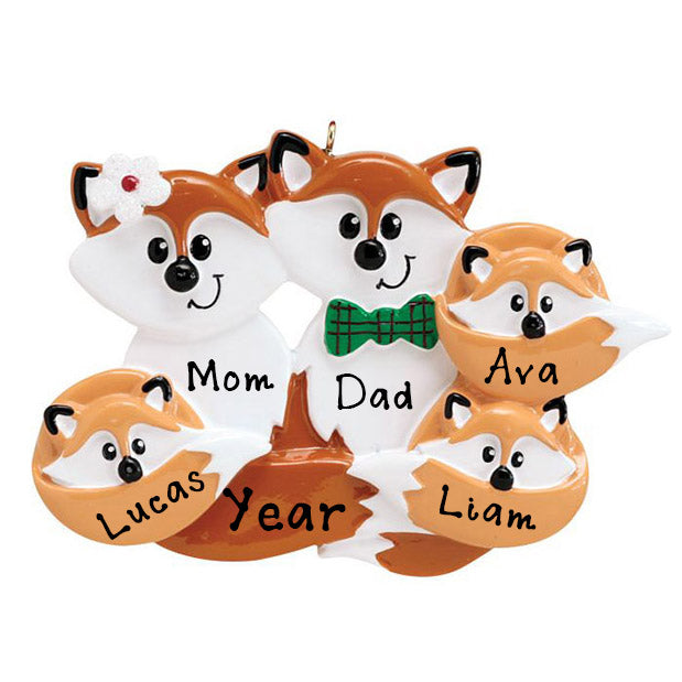 Red Fox Family Personalized Ornament (Family of 5)