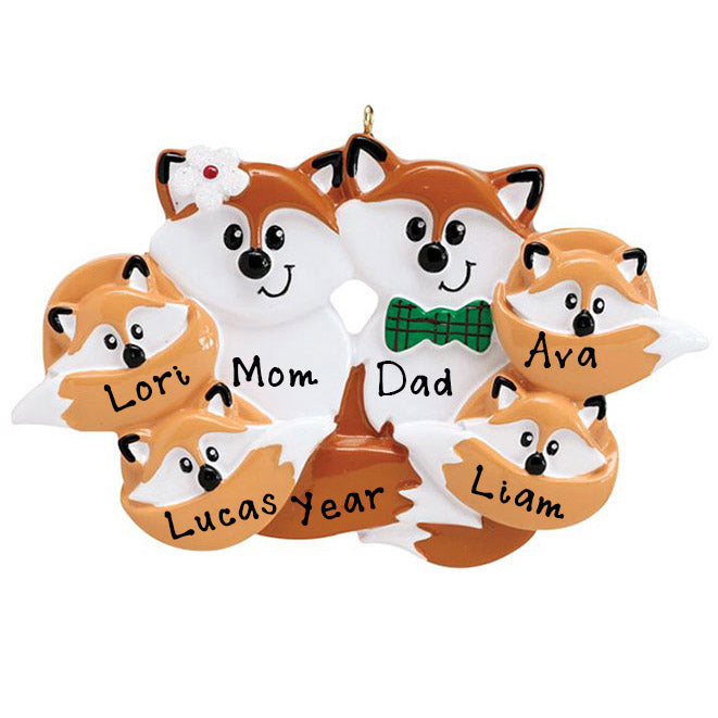 Red Fox Family Personalized Ornament (Family of 6)