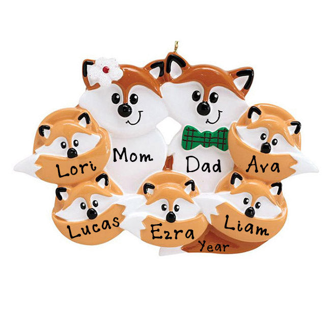 Red Fox Family Personalized Ornament (Family of 7)