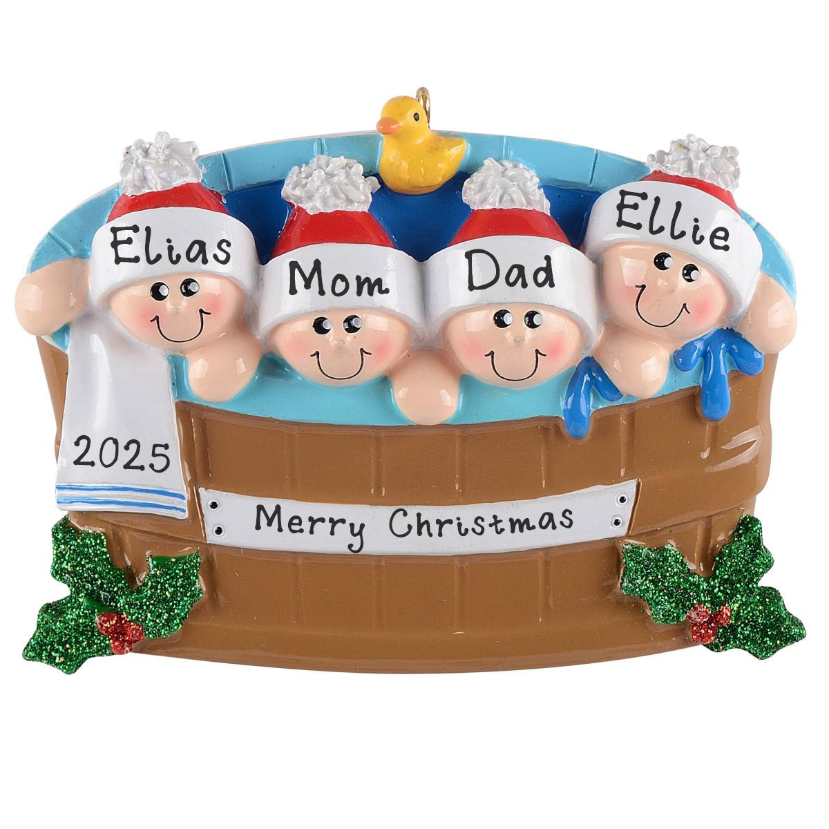 Hot Tub Heaven Family Personalized Ornament (Family of 4)