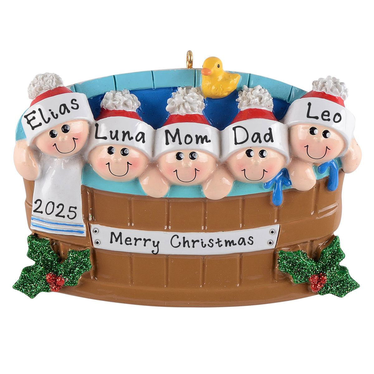 Hot Tub Heaven Family Personalized Ornament (Family of 5)