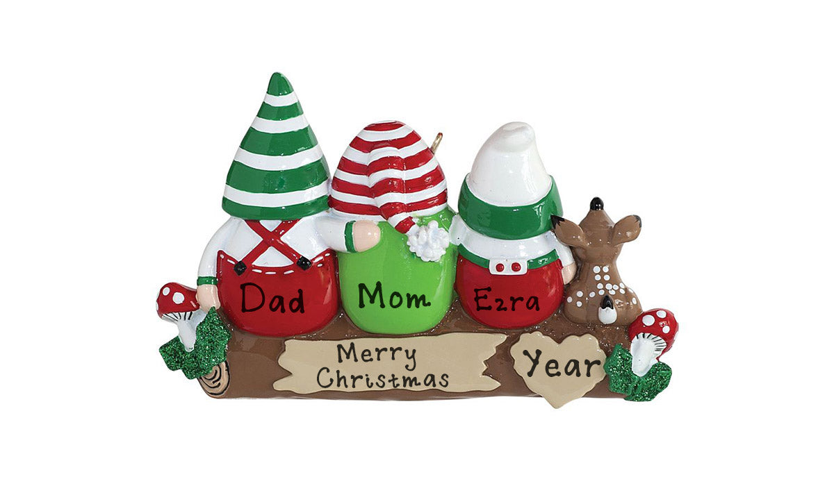 Idle Gnomes Family Personalized Ornament (Family of 3)
