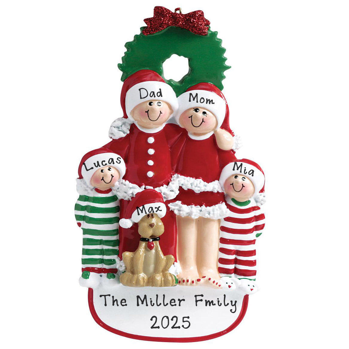 Family Personalized ornament with dog (Family of 4)