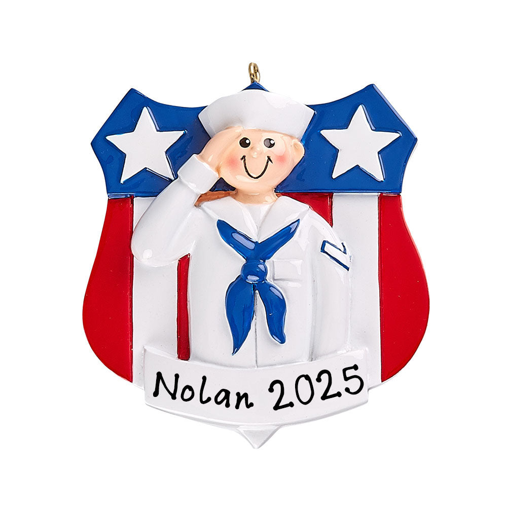 Navy Personalized Ornament (Navy Badge)