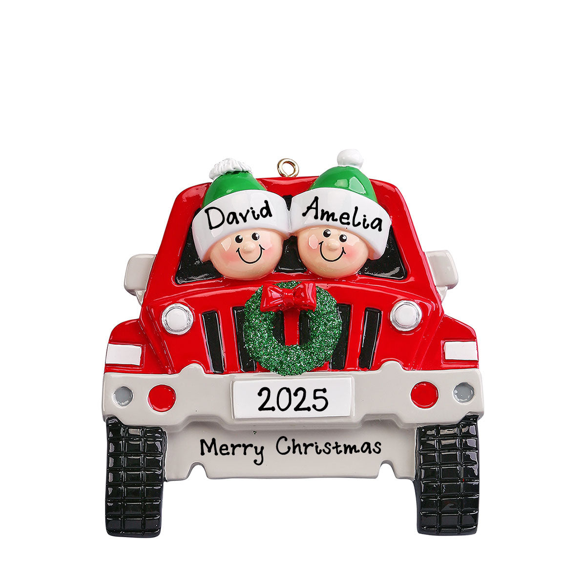 Personalized Red Vintage Car Christmas Ornament (Family of 2)