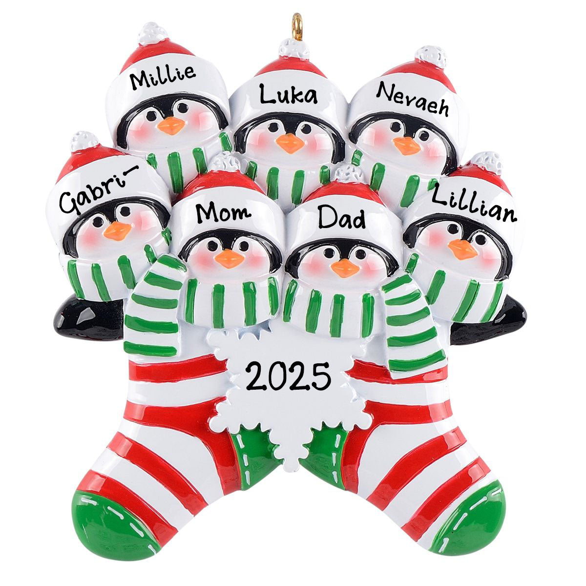 Personalized Penguin in Socks Family Ornament (Family of 7)
