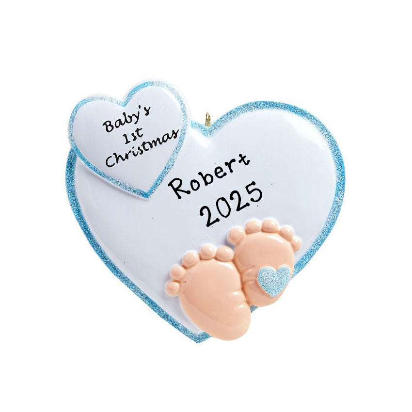 Personalized Baby Feet in Heart Ornament (Blue)