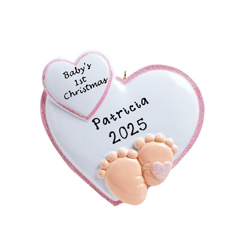 Personalized Baby Feet in Heart Ornament (Pink)