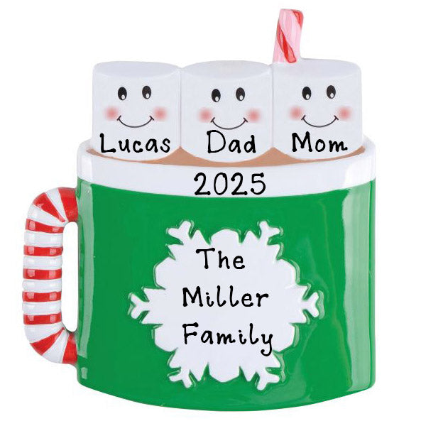 Marshmallow Mug Family Personalized Ornament (Family of 3)
