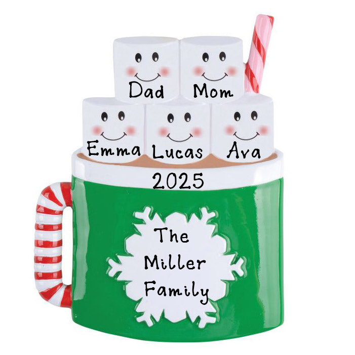 Marshmallow Mug Family Personalized Ornament (Family of 5)