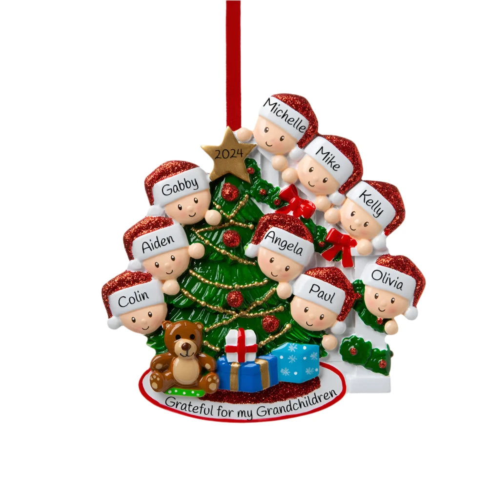 Peeking Family of 9 Christmas Ornament