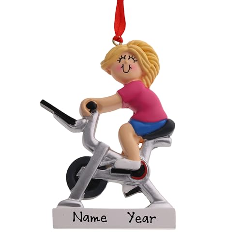 Spinning Class Woman Personalized Ornament (Girl-Blond Hair)