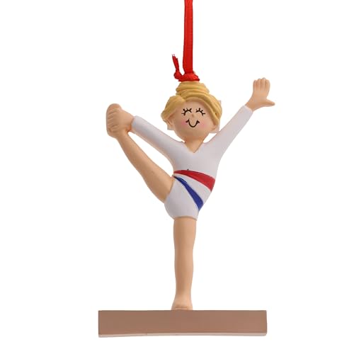 Personalized Little Girl Gymnast Ornament (White-Blonde)