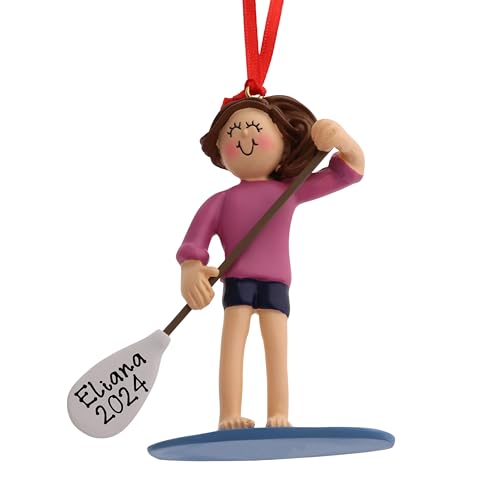 Personalized Paddele Boarding Ornaments (Brunette Hair Girl)