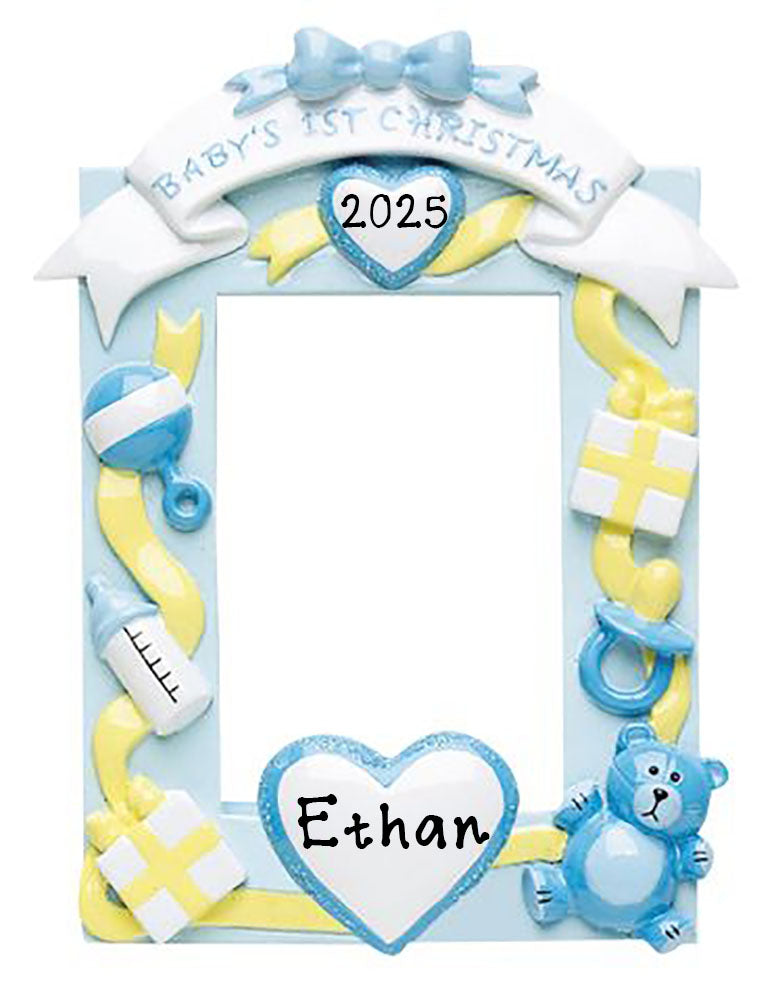 Baby's 1st Photo Frame Personalized Ornament (Blue)