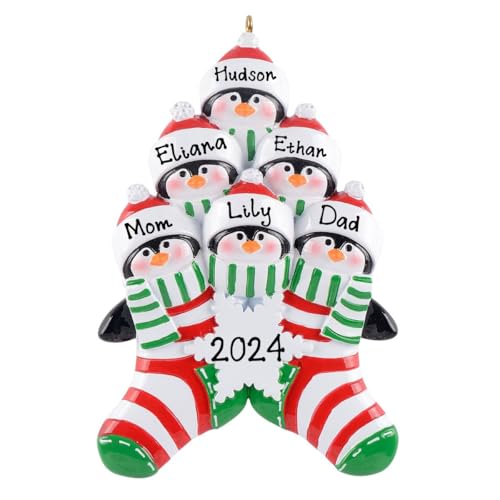 Personalized Penguin in Socks Family Ornament (Family of 6)