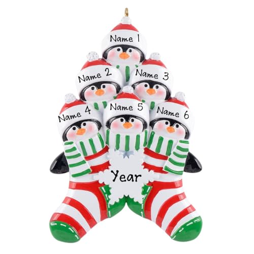 Personalized Penguin in Socks Family Ornament (Family of 6)