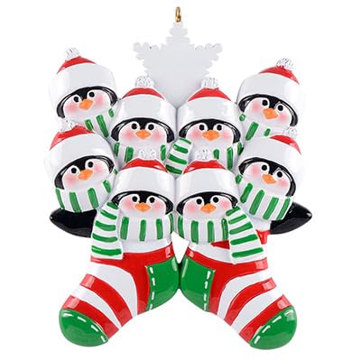 Personalized Penguin in Socks Family Ornament (Family of 8)