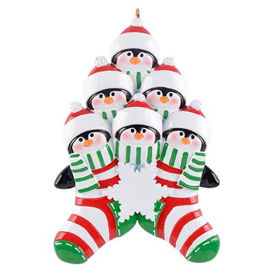 Personalized Penguin in Socks Family Ornament (Family of 6)