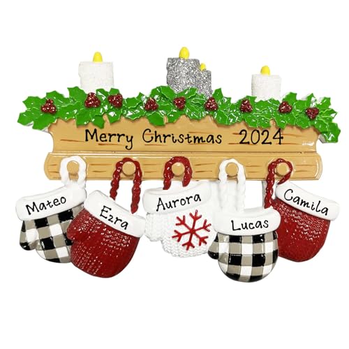 Personalized New Mitten Family Happy Ornament (Family of 5)