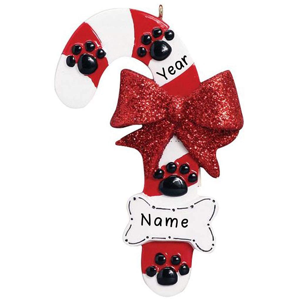 Dog and Candy Cane Personalized Christmas Tree Ornament | Custom Writing Christmas Christmas Dog and Candy Cane Gifts | Ornament with Name | Personalized Ornaments 2021 | Free Customization